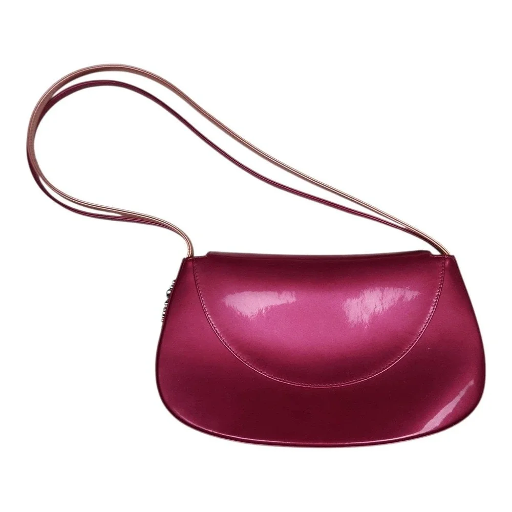 Stuart Weitzman Y2K 90s Shoulder Bag Purse Patent Leather Pink Rhinestone Spain